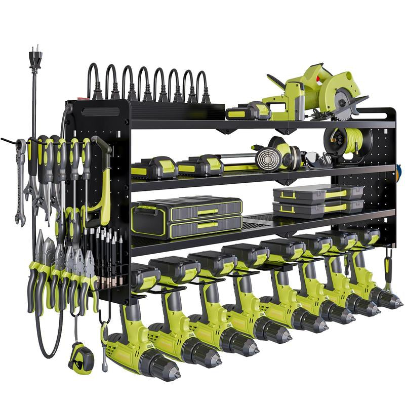 HAUSNEED-001/002/003 Tool Organizer Wall Mount, Tool Rack with 8 Drill Holders, 4 Layers Large Capacity Rack, Tool Room Storage, Ideal for Garage，Powertoolholder Heavy Duty